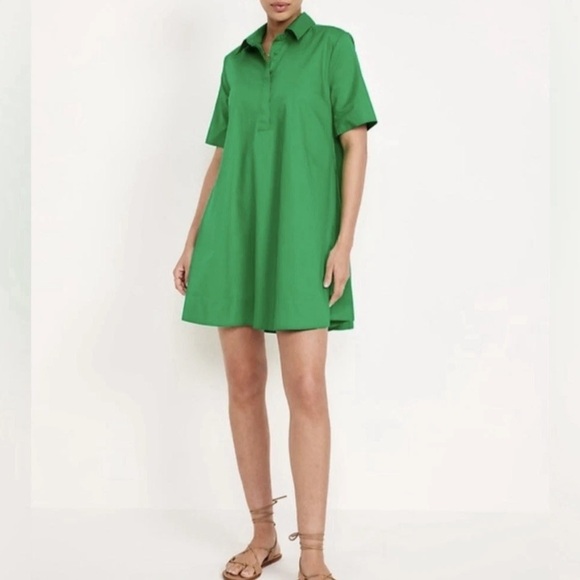 NWT Old Navy Beach Cruiser Green Short Sleeve Mini Swing Shirt Dress - Picture 1 of 16